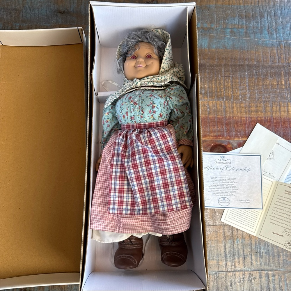 Vintage 21" Grannyworld Porcelain Doll in Box Certificate Heartland Grandmother